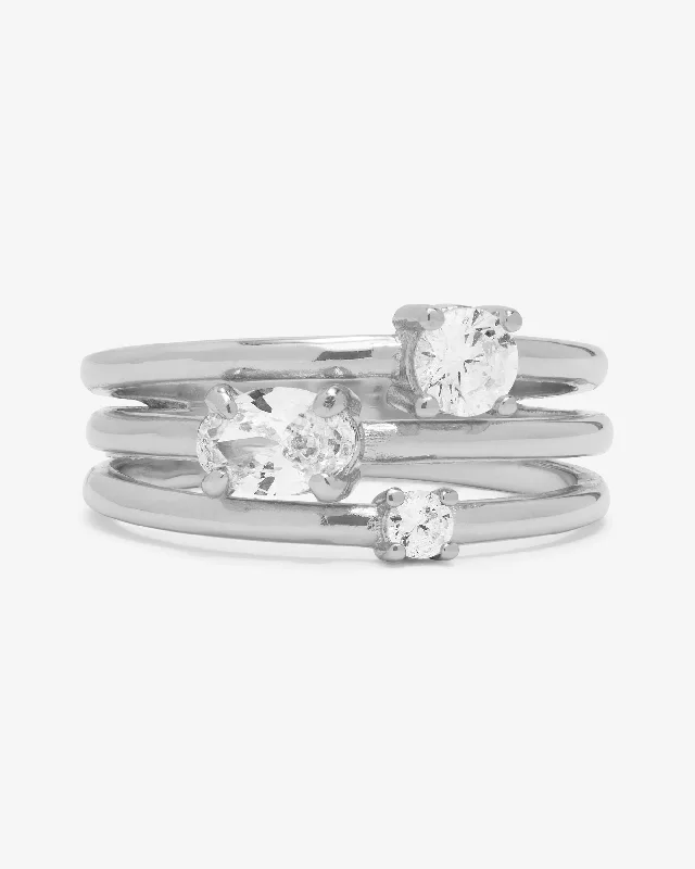 Chic Women's Rings for Fashion-Forward Looks-Nina Stacked Ring - Silver|White Diamondettes Chic Women's Rings for Fashion-Forward Looks-Nina Stacked Ring - Silver|White Diamondettes