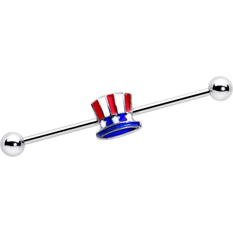 Women's Earrings – Elegant Designs for Every Personality--14 Gauge Patriotic Uncle Sam Top Hat Industrial Barbell 38mm