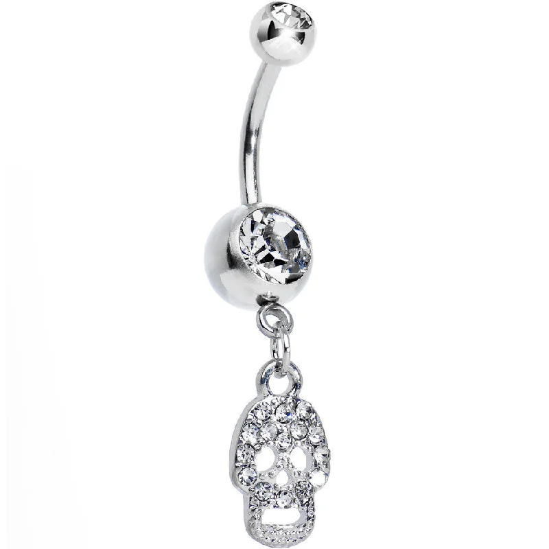 Beautiful Belly Rings with Polished Shine -Crystalline Gem Paved Jolly Skull Dangle Belly Ring Beautiful Belly Rings with Polished Shine -Crystalline Gem Paved Jolly Skull Dangle Belly Ring