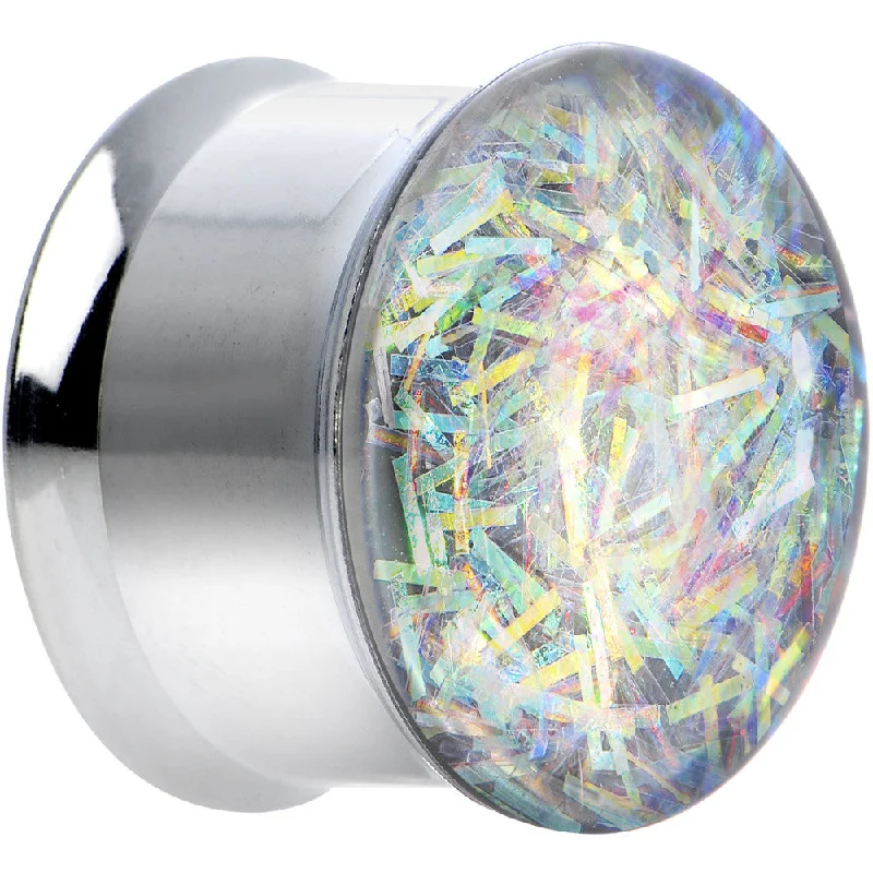Women's Earrings – Elegant Designs for Every Personality--5/8 Stainless Steel Opalescent Confetti Party Saddle Plug