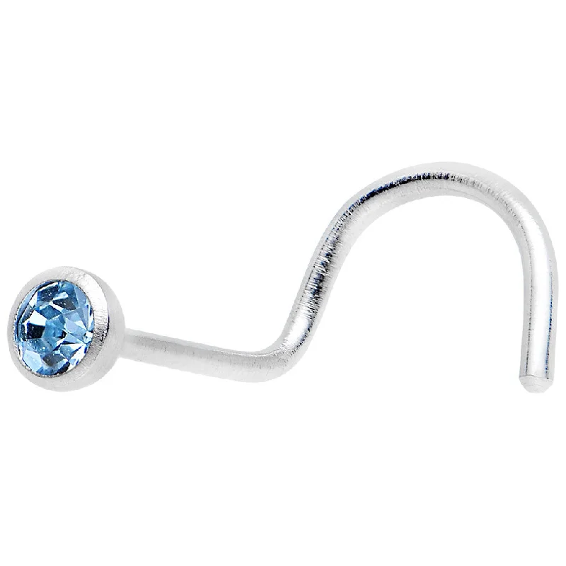 14k Gold Nose Rings -22 Gauge Press Fit Aqua Gem Stainless Steel Nose Ring