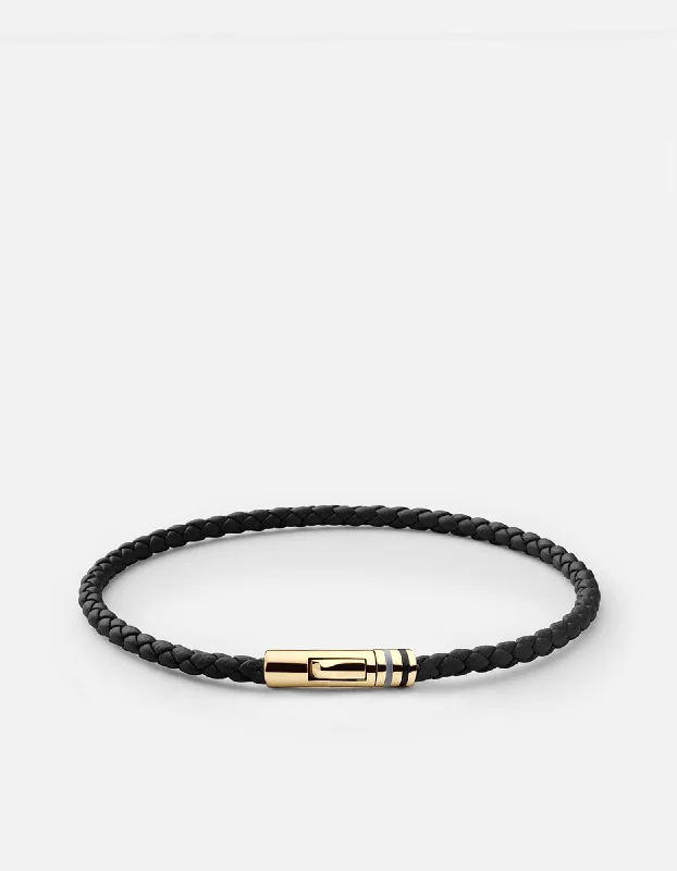 Bracelet for Men with Cross-Juno Leather Bracelet, Gold Vermeil