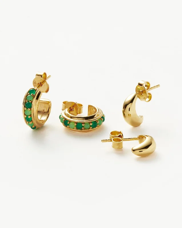 Women's Earrings – Elegant Designs for Every Personality--Dome & Gemstone Mini Hoop Earring Set Women's Earrings – Elegant Designs for Every Personality--Dome & Gemstone Mini Hoop Earring Set
