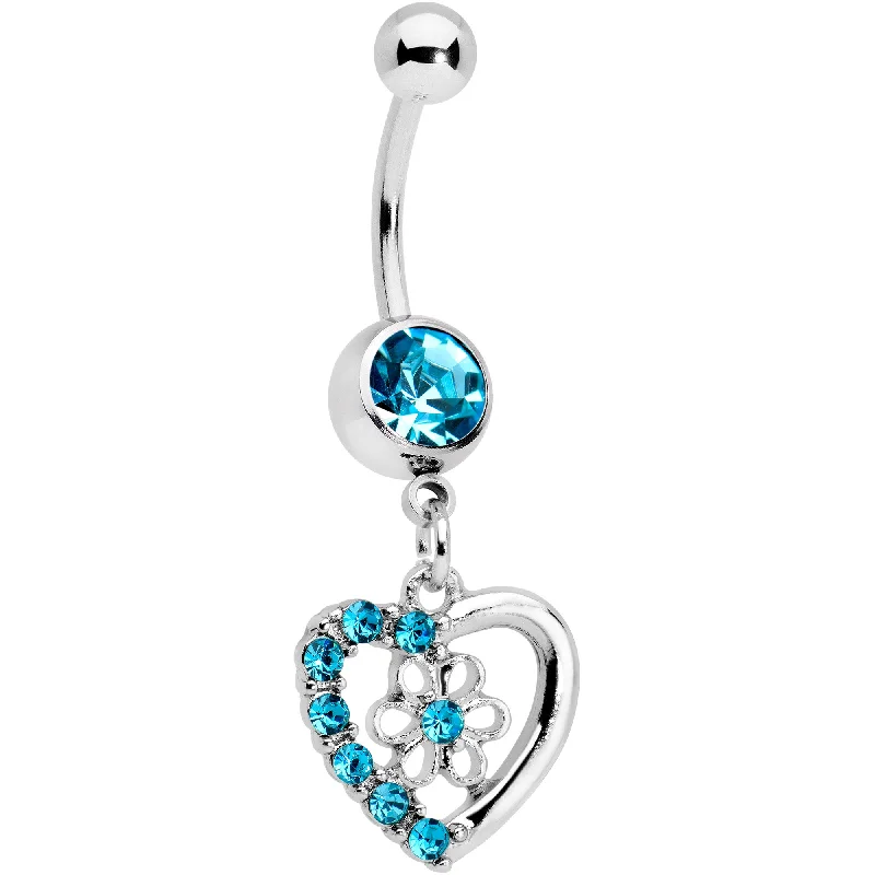 Beautiful Belly Rings for Fashion-Forward Women -Blue Gem Floral Hollow Heart Valentines Day Dangle Belly Ring Beautiful Belly Rings for Fashion-Forward Women -Blue Gem Floral Hollow Heart Valentines Day Dangle Belly Ring