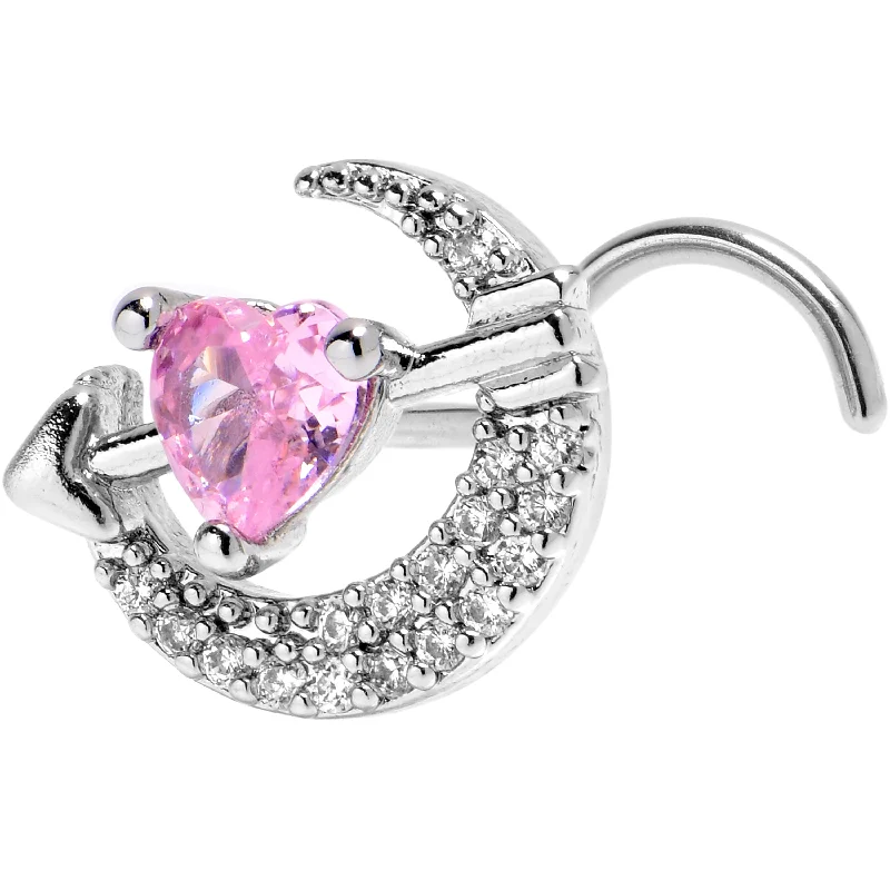 Stylish Nose Rings for Comfortable Wear -20 Gauge 7mm Pink Clear CZ Gem Moon Lover Left Side Nose Screw Stylish Nose Rings for Comfortable Wear -20 Gauge 7mm Pink Clear CZ Gem Moon Lover Left Side Nose Screw