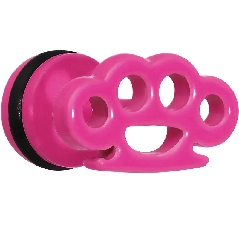 Women's Earrings – Elegant Designs for Every Personality--Pink Neon Enamel Brass Knuckles Cheater Plug