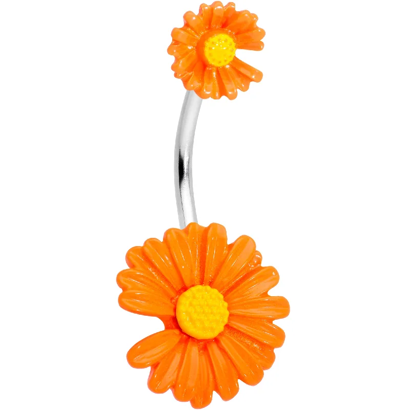 Comfortable Belly Rings for Daily Wear -Orange Double Flower Double Mount Belly Ring Comfortable Belly Rings for Daily Wear -Orange Double Flower Double Mount Belly Ring