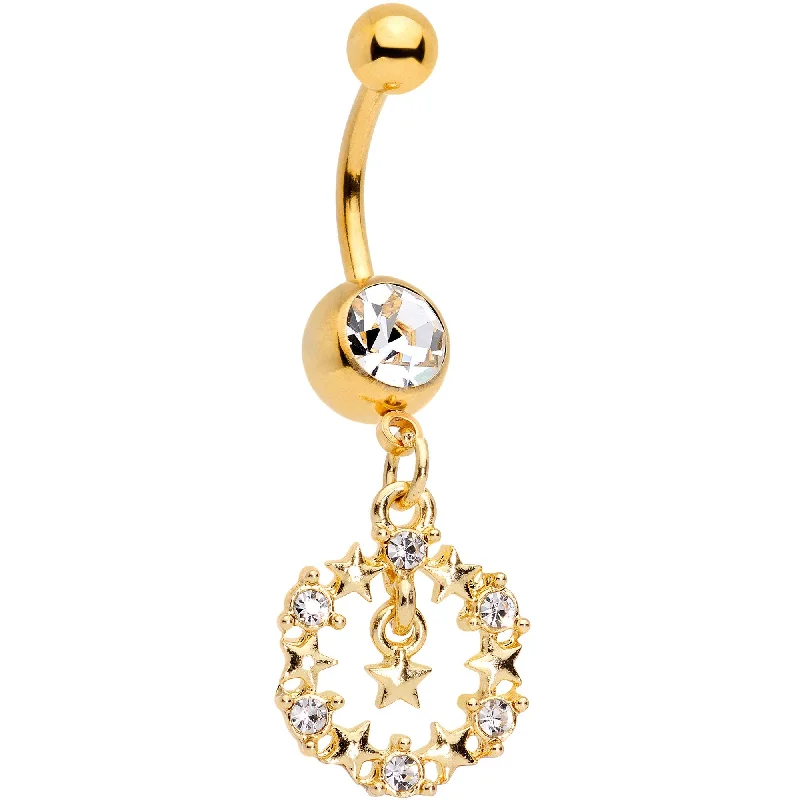 Stylish Belly Rings for Chic and Modern Fashion -Clear Gem Gold Tone Constellation of Gems Dangle Belly Ring Stylish Belly Rings for Chic and Modern Fashion -Clear Gem Gold Tone Constellation of Gems Dangle Belly Ring