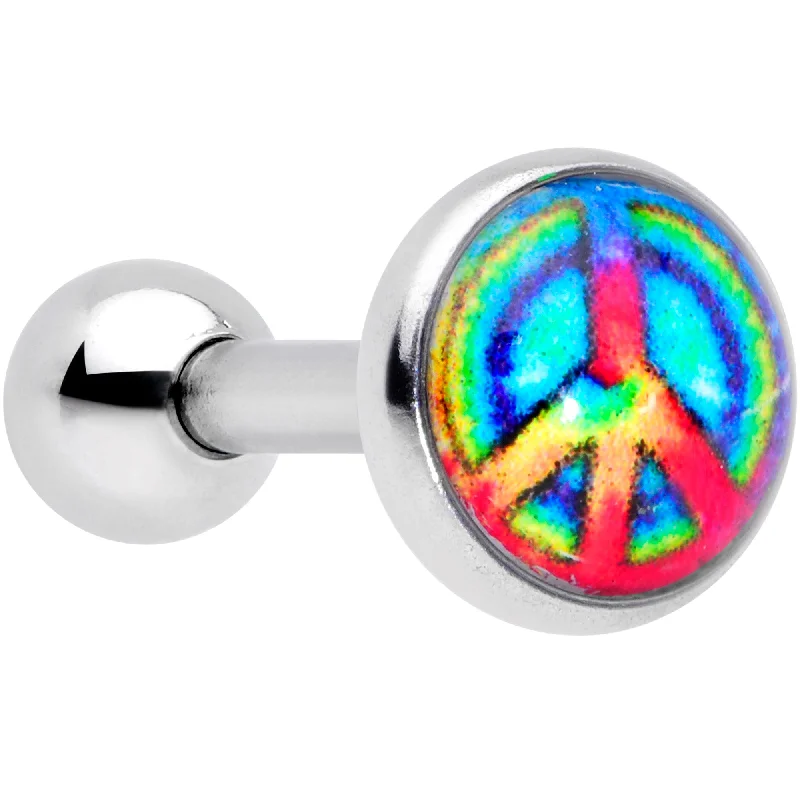Women's Earrings – Elegant Designs for Every Personality--16 Gauge 1/4 Rainbow Tie Dye Peace Sign Cartilage Tragus Earring