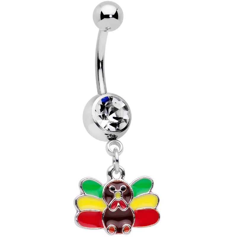 Stylish Belly Rings for Fashion-Forward Women -Clear Gem Red Green Rasta Thanksgiving Turkey Dangle Belly Ring Stylish Belly Rings for Fashion-Forward Women -Clear Gem Red Green Rasta Thanksgiving Turkey Dangle Belly Ring