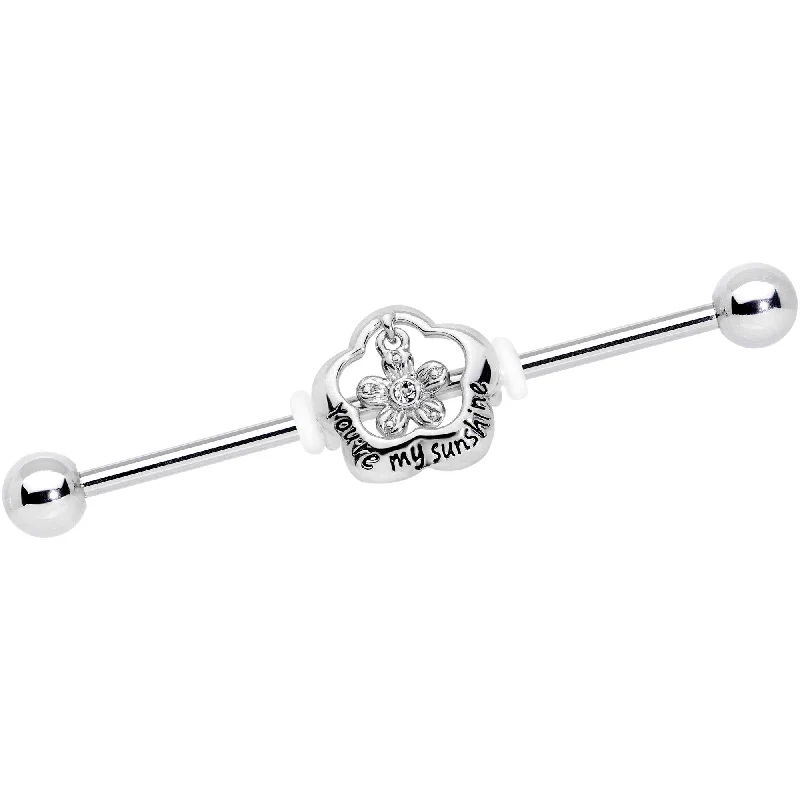 Women's Earrings – Elegant Designs for Every Personality--14 Gauge Clear Gem Youre My Sunshine Flower Industrial Barbell 38mm