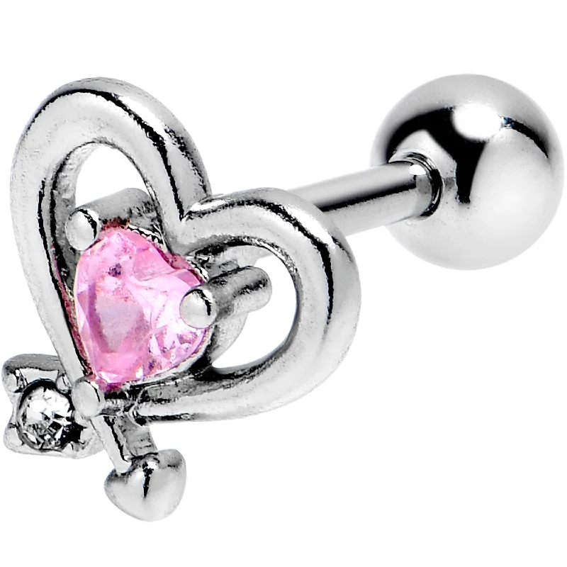 Women's Earrings – Elegant Designs for Every Personality--16 Gauge 1/4 Pink CZ Gem Wrapped In Heart Cartilage Tragus Earring Women's Earrings – Elegant Designs for Every Personality--16 Gauge 1/4 Pink CZ Gem Wrapped In Heart Cartilage Tragus Earring