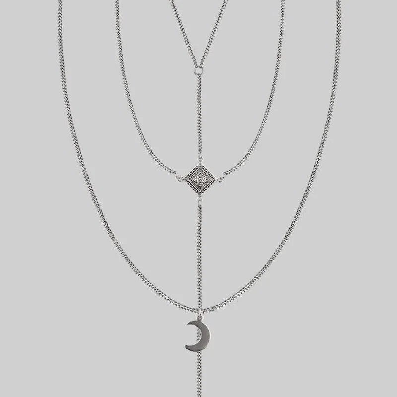Shop Classic Women's  Necklaces & Pendants with a Modern Twist-ZODIAC. Layered Moon Chain Choker - Silver