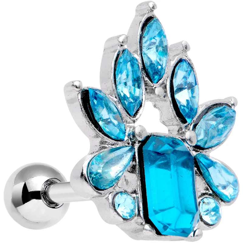 Women's Earrings – Elegant Designs for Every Personality--16 Gauge 1/4 Aqua Gem Tiara Flower Cartilage Tragus Earring