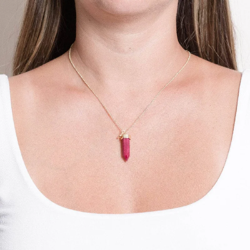 Shop Classic Women's Necklaces & Pendants with a Modern Twist-Ruby Crystal Point Necklace Shop Classic Women's Necklaces & Pendants with a Modern Twist-Ruby Crystal Point Necklace