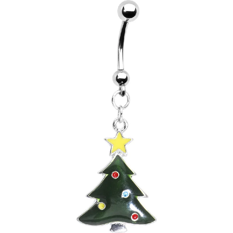 Designer Belly Rings with Artistic Appeal -Decorative Christmas Tree Belly Ring