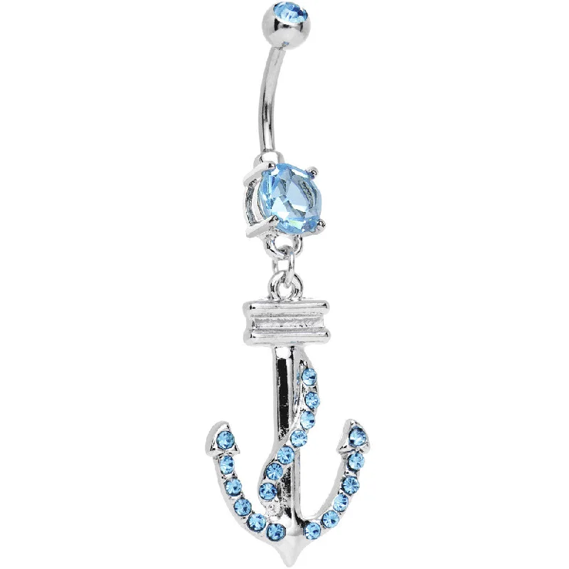 Belly Rings for Unique Fashion Statements -Light Blue CZ Gem Drop Your Anchor Dangle Belly Ring Belly Rings for Unique Fashion Statements -Light Blue CZ Gem Drop Your Anchor Dangle Belly Ring