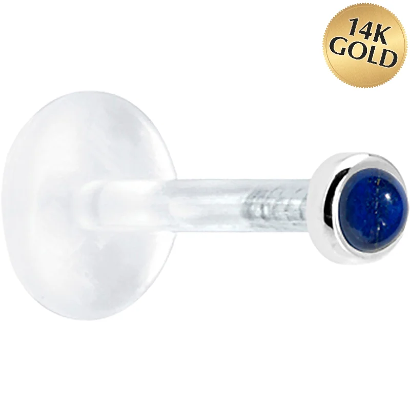 Women's Earrings – Elegant Designs for Every Personality--16 Gauge 5/16 Solid 14KT White Gold 2mm Genuine Blue Lapis Lazuli Bioplast Tragus Earring Stud