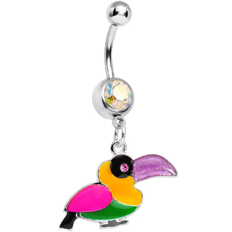 Stunning Belly Rings with Colorful Stones -Aurora Gem Multicolored Parrot Dangle Belly Ring Stunning Belly Rings with Colorful Stones -Aurora Gem Multicolored Parrot Dangle Belly Ring
