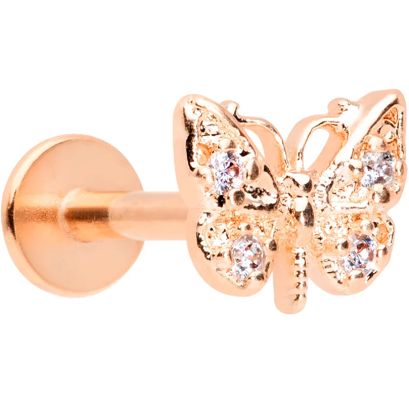 Lip Rings with Smooth, Shiny Finish16 Gauge 5/16 Clear Gem Rose Gold Tone Butterfly Labret Monroe Tragus
