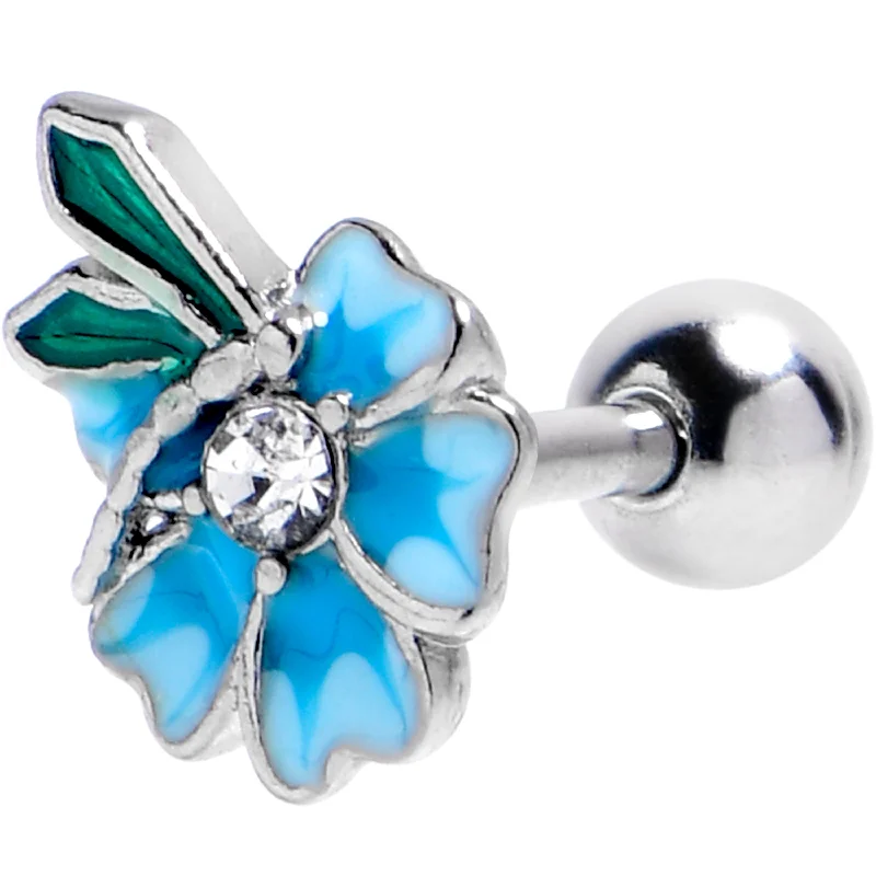 Women's Earrings – Elegant Designs for Every Personality--16 Gauge 1/4 Clear Gem Faerie Flower Blue Cartilage Tragus Earring