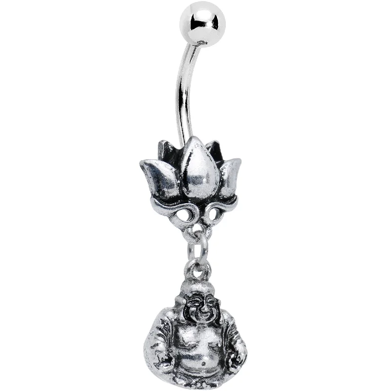 Designer Belly Rings with Elegant Style -Inner Strength Buddha and Lotus Flower Dangle Belly Ring Designer Belly Rings with Elegant Style -Inner Strength Buddha and Lotus Flower Dangle Belly Ring