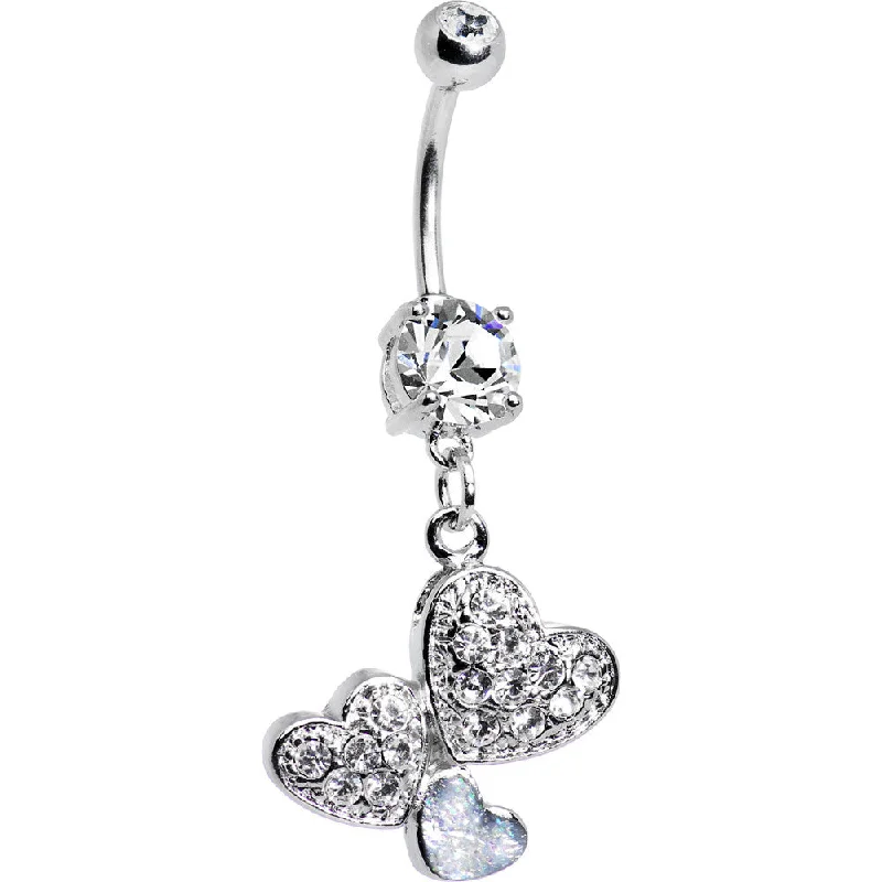 Unique Belly Rings with Elegant Features -Crystalline Gem Trio of Hearts Belly Ring
