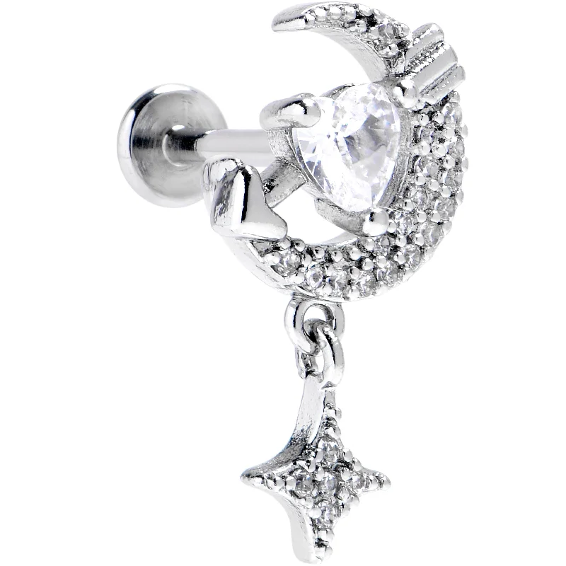 Beautiful Lip Rings for Every Style16 Gauge 5/16 Clear CZ Gem Moon Lover Internally Threaded Labret Tragus Beautiful Lip Rings for Every Style16 Gauge 5/16 Clear CZ Gem Moon Lover Internally Threaded Labret Tragus