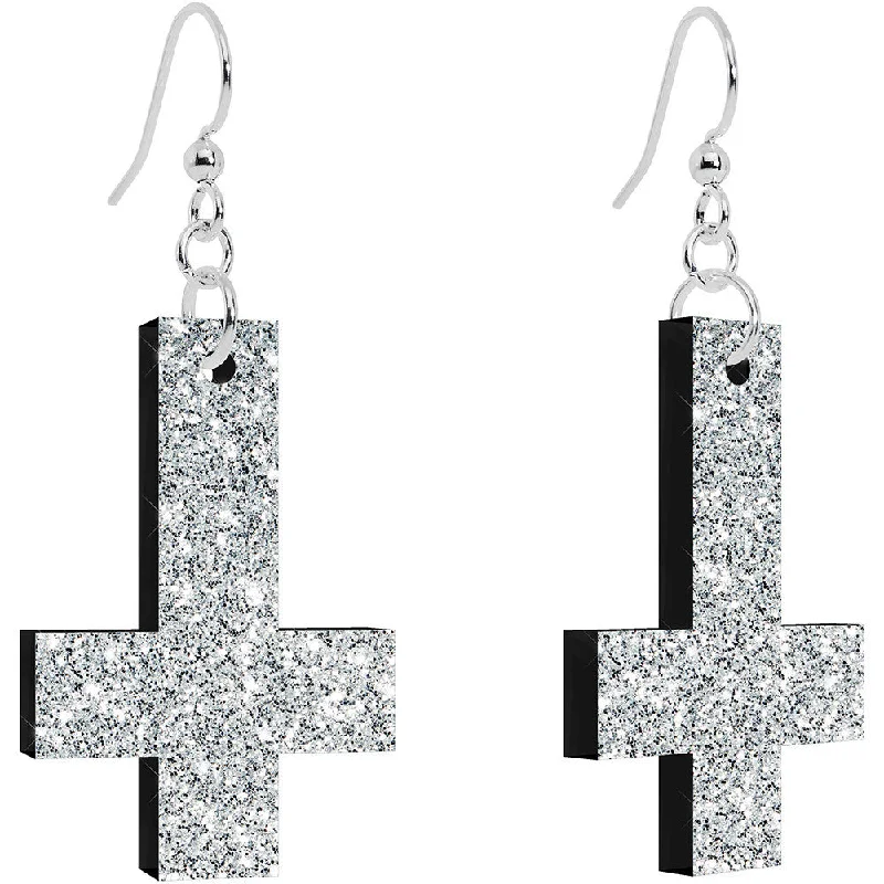 Women's Earrings – Elegant Designs for Every Personality--Diamond Dust Glitter Inverted Cross Dangle Earrings Women's Earrings – Elegant Designs for Every Personality--Diamond Dust Glitter Inverted Cross Dangle Earrings