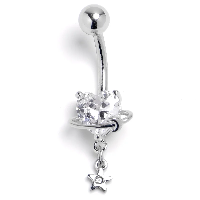 Elegant Belly Rings for Classic Fashion -CZ Gem Celestial Starry Heart Dangle Belly Ring Elegant Belly Rings for Classic Fashion -CZ Gem Celestial Starry Heart Dangle Belly Ring