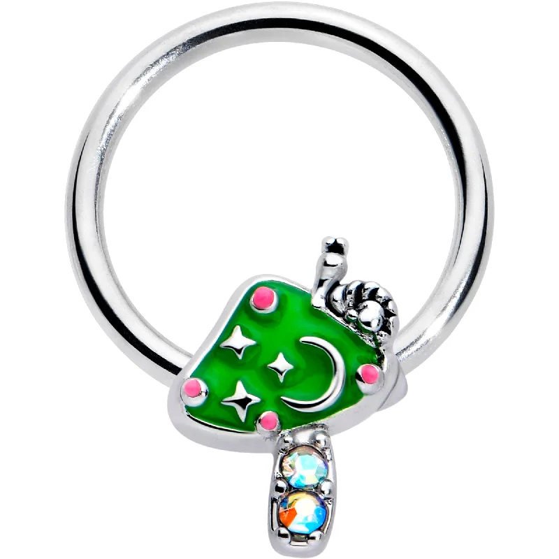 Affordable Designer Nose Rings -16 Gauge 3/8 Aurora Gem Fanciful Green Mushroom BCR Captive Ring Affordable Designer Nose Rings -16 Gauge 3/8 Aurora Gem Fanciful Green Mushroom BCR Captive Ring