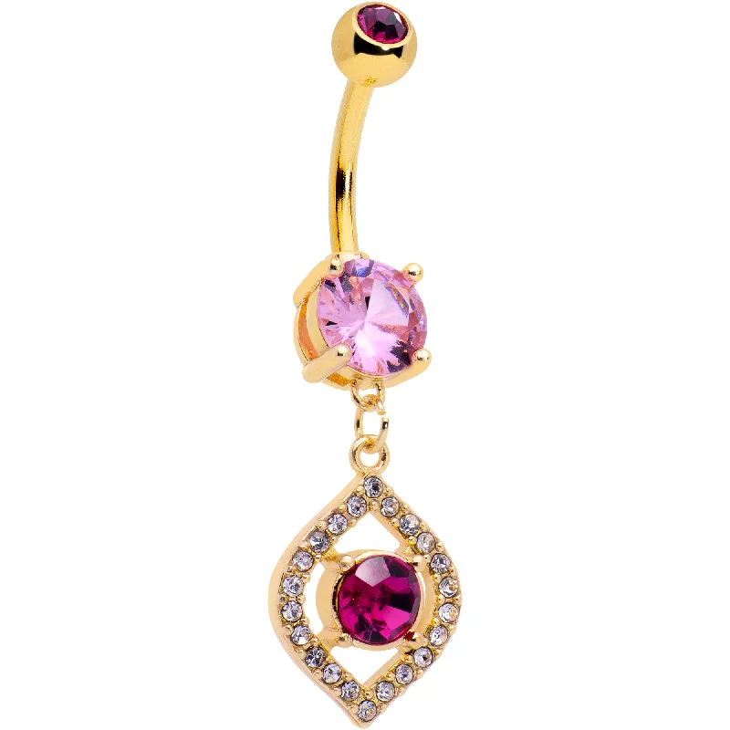 Trendy Belly Rings for Personalized Fashion -Clear Pink Gem Gold Tone Open Eye Dangle Belly Ring Trendy Belly Rings for Personalized Fashion -Clear Pink Gem Gold Tone Open Eye Dangle Belly Ring