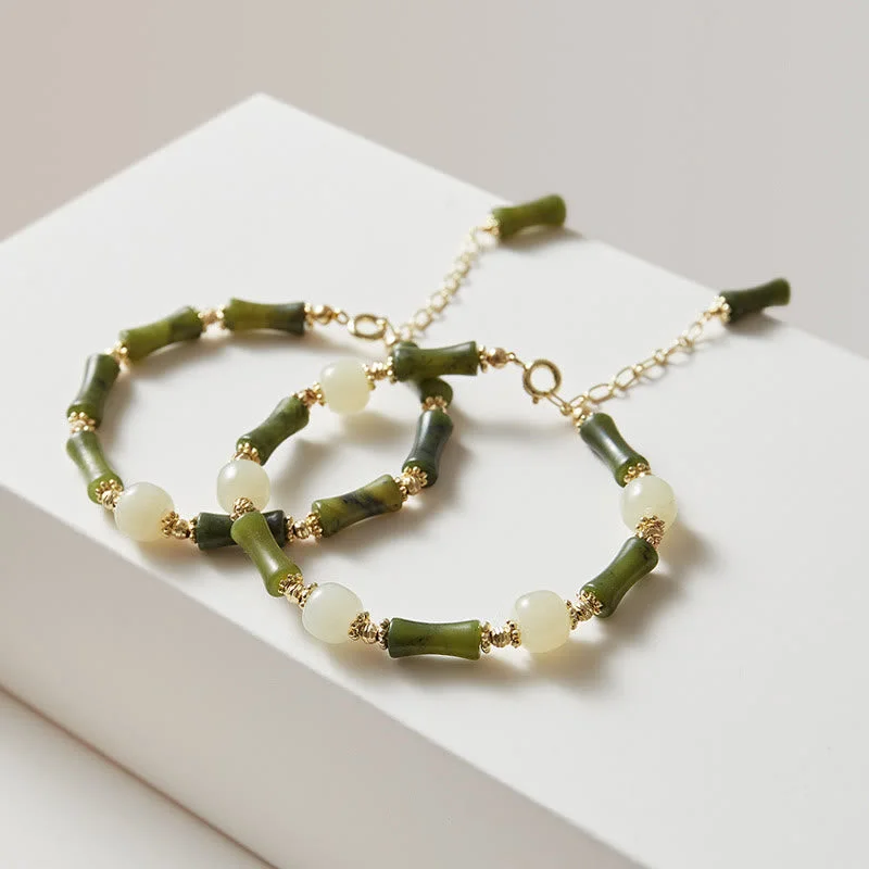 Women's Cuff Bangles-Buddha Stones Glass Bead Bamboo Luck Strength Chain Bracelet
