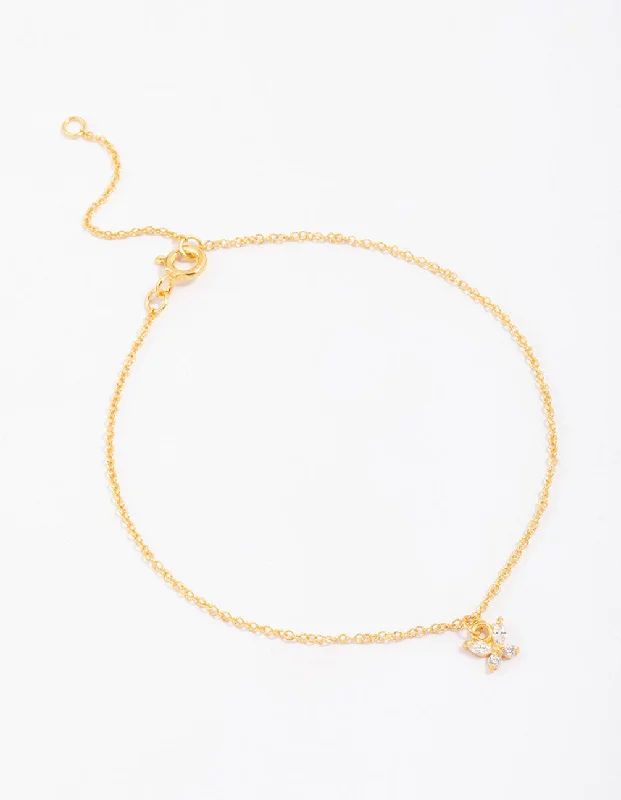 Glamorous Anklets for Fashion-Forward Women-Gold Plated Sterling Silver Butterfly Charm Anklet & Bracelet Glamorous Anklets for Fashion-Forward Women-Gold Plated Sterling Silver Butterfly Charm Anklet & Bracelet