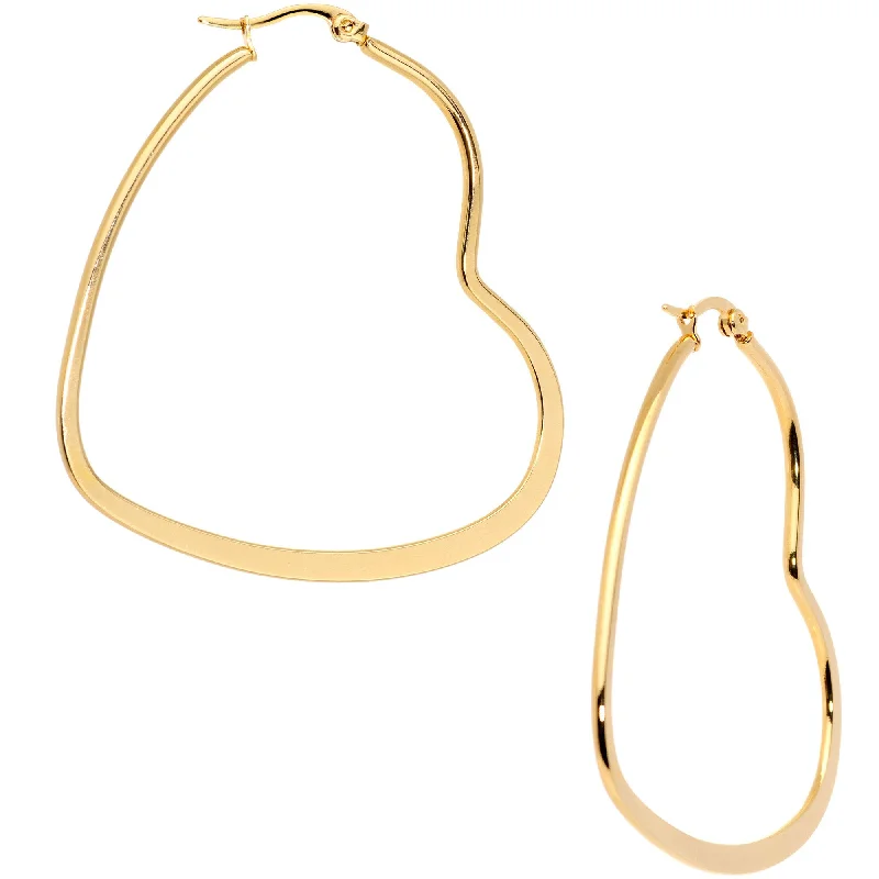 Women's Earrings – Elegant Designs for Every Personality--50mm Gold Tone PVD Stainless Steel Heart Hoop Earrings