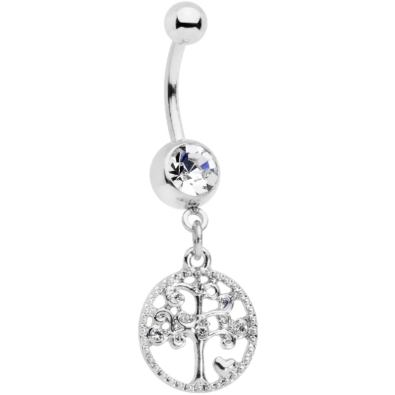 Comfortable Belly Rings with Elegant Finish -Clear Gem Love Tree of Life Dangle Belly Ring Comfortable Belly Rings with Elegant Finish -Clear Gem Love Tree of Life Dangle Belly Ring