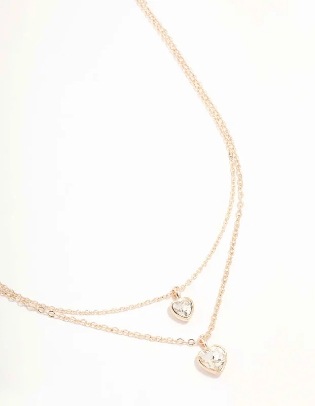 Shop Classic Women's Necklaces & Pendants with a Modern Twist-Rose Gold Diamante Heart Layered Necklace Shop Classic Women's Necklaces & Pendants with a Modern Twist-Rose Gold Diamante Heart Layered Necklace