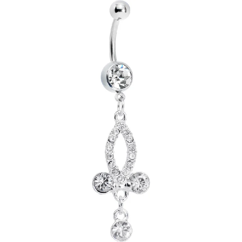 Trendy Belly Rings with Shiny Stones -Crystal Paved Three Gem Drop Belly Ring