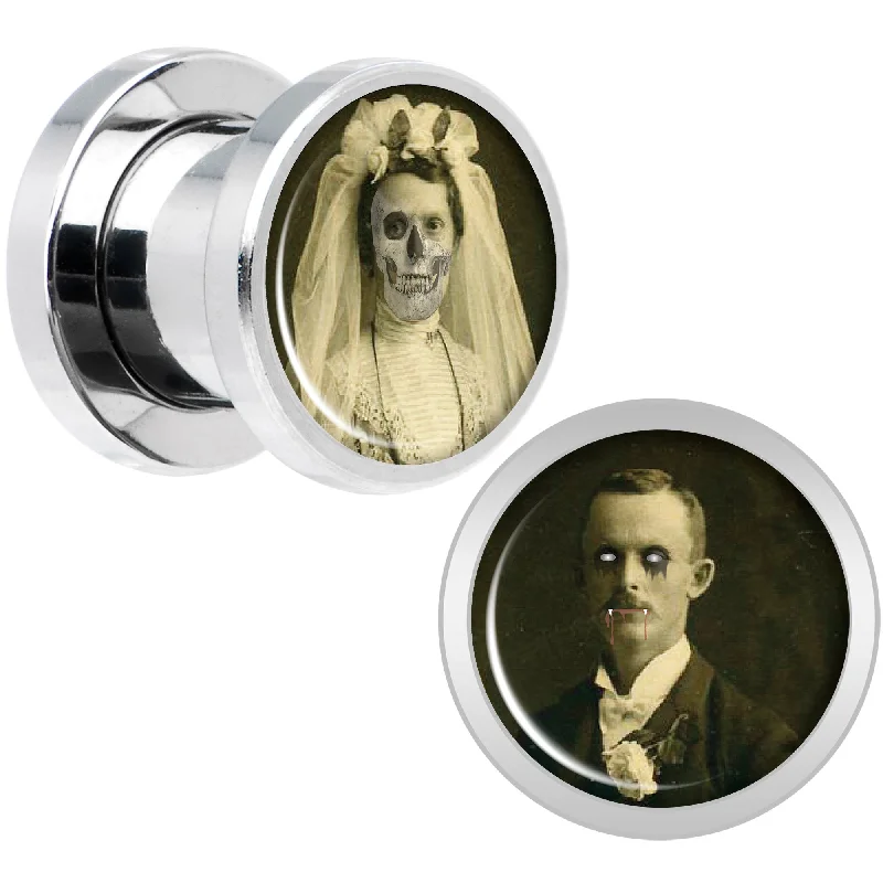 Women's Earrings – Elegant Designs for Every Personality--Undead Bride and Groom Halloween Plug Set 0 Gauge Women's Earrings – Elegant Designs for Every Personality--Undead Bride and Groom Halloween Plug Set 0 Gauge