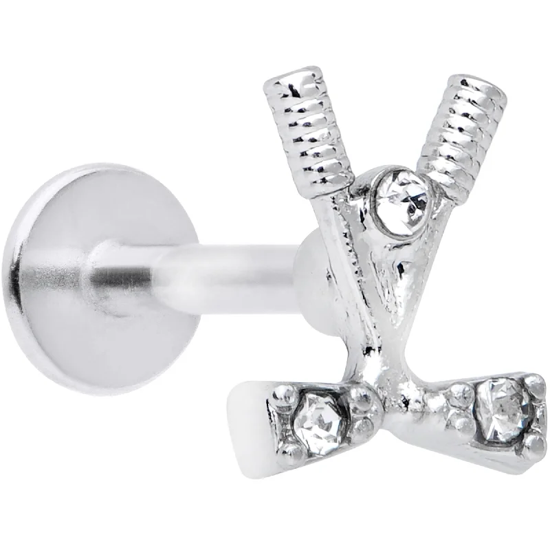 Designer Lip Rings with Luxurious Appeal16 Gauge 5/16 Clear CZ Gem Crossed Golf Clubs Labret Monroe Tragus