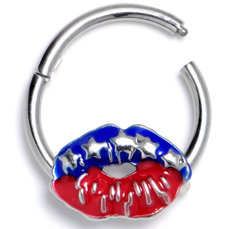 Women's Earrings – Elegant Designs for Every Personality--16 Gauge 3/8 Patriotic Kissy Lips Hinged Segment Ring