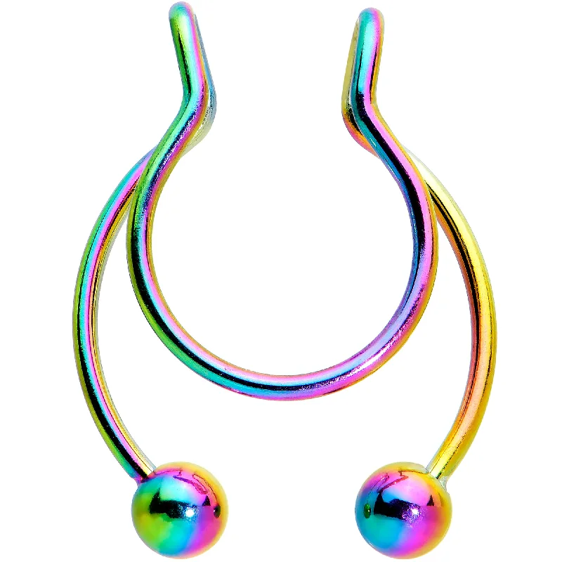 Nose Rings for Piercing Style -Rainbow Horseshoe Ball Fake Septum Ring Nipple and Clip on Earring Nose Rings for Piercing Style -Rainbow Horseshoe Ball Fake Septum Ring Nipple and Clip on Earring