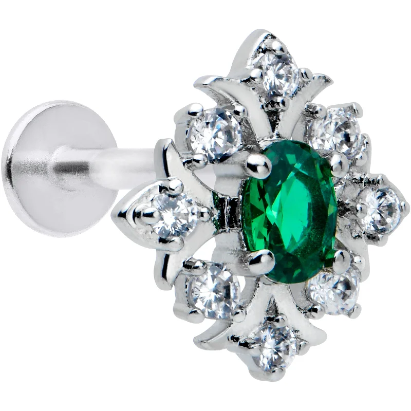 Fashionable Lip Rings for Everyday Wear16 Gauge 5/16 Green Gem Ornate Art Deco Labret Monroe Tragus