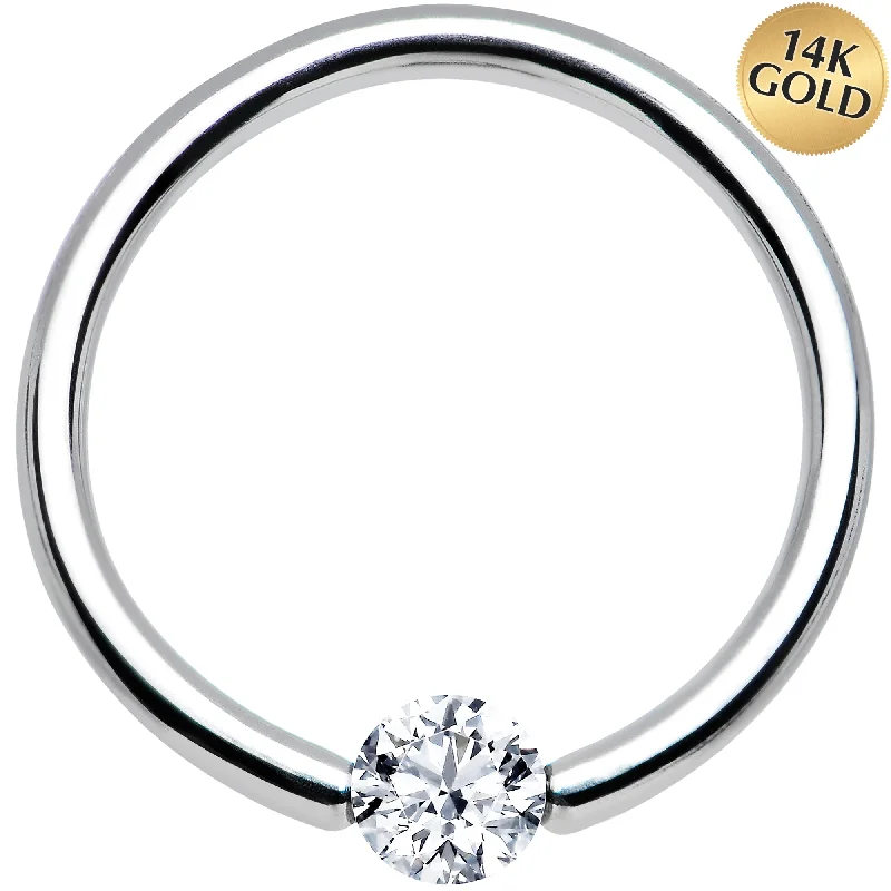 Modern Lip Rings for Fashion Lovers16 Gauge 7/16 Solid 14k White Gold 3mm Clear Cubic Zirconia Tension Captive Ring