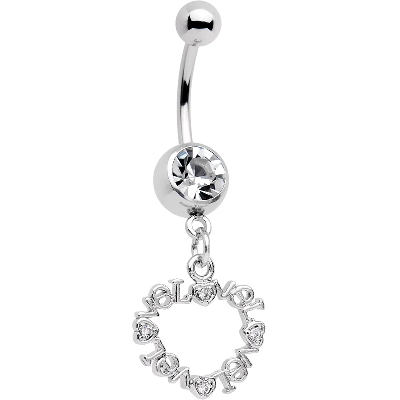 Stunning Belly Rings for Trendy Women -Clear CZ Gem Heart Made of Love Dangle Belly Ring