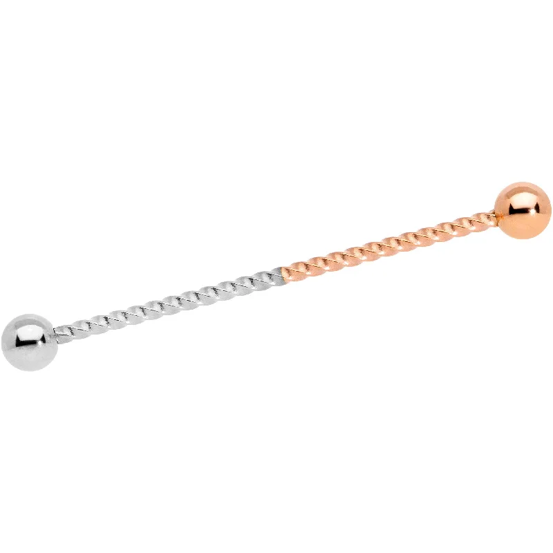 Women's Earrings – Elegant Designs for Every Personality--14 Gauge Rose Gold Tone Steel Two Tone Twisted Industrial Barbell 38mm Women's Earrings – Elegant Designs for Every Personality--14 Gauge Rose Gold Tone Steel Two Tone Twisted Industrial Barbell 38mm