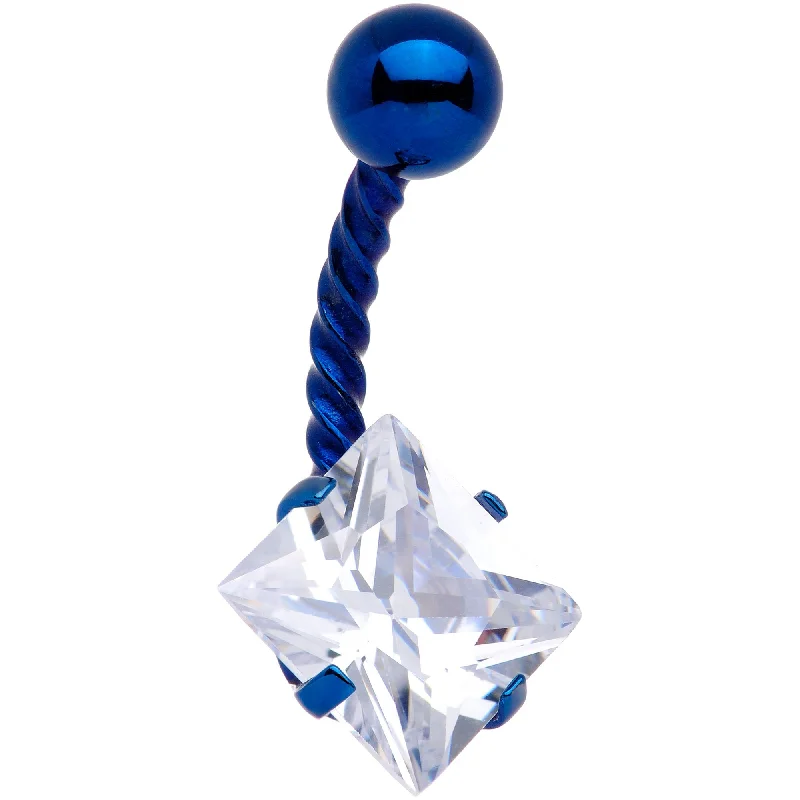 Belly Rings for Fashion Enthusiasts -Clear CZ Gem Blue IP Party Princess Seriously Twisted Belly Ring Belly Rings for Fashion Enthusiasts -Clear CZ Gem Blue IP Party Princess Seriously Twisted Belly Ring