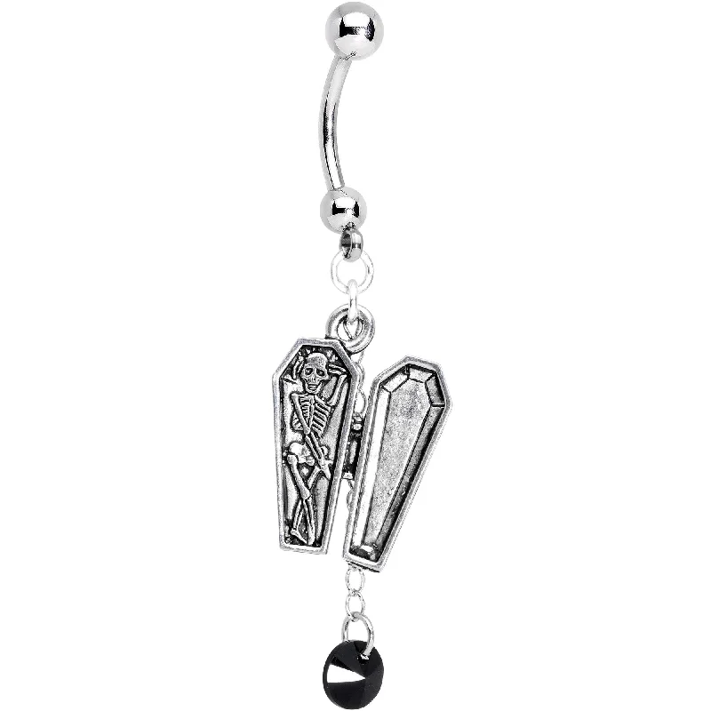 Belly Rings with Designer Accents for Bold Fashion -Handcrafted Coffin Dangle Belly Ring Created with Crystals Belly Rings with Designer Accents for Bold Fashion -Handcrafted Coffin Dangle Belly Ring Created with Crystals
