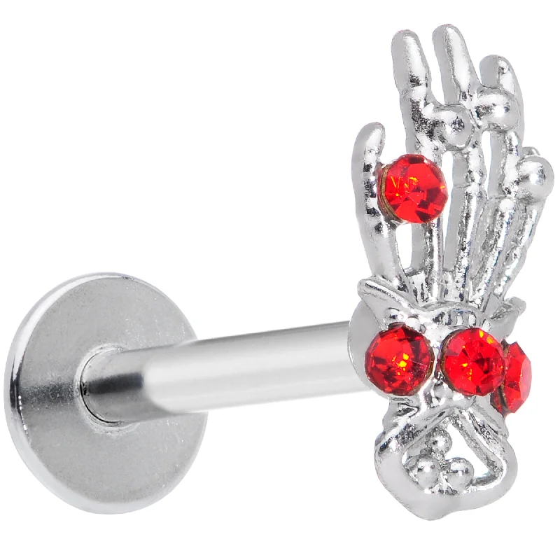Stunning Lip Rings for Bold Fashion Statements16 Gauge 5/16 Red Gem Skeleton Hand Halloween Labret Monroe Tragus