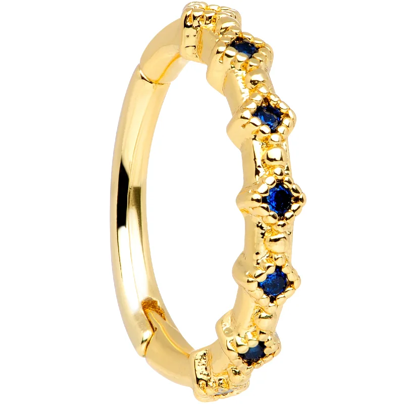 Women's Earrings – Elegant Designs for Every Personality--16 Gauge 3/8 Blue Gem Gold Tone Elegance Hinged Segment Ring